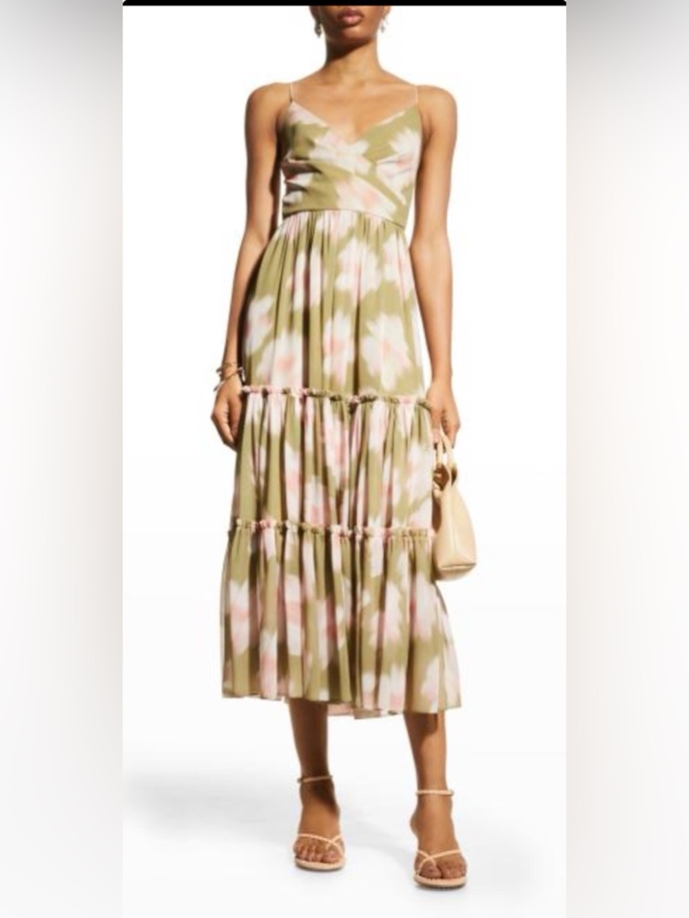 Sachin & Babi Dalia Floral Tiered Midi Dress Green Pink NWT Size 8